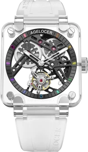 Hollow tethys rekindle anonymous adornment picky nutrition Tourbillon Transparent Sapphire Crystal Glass Dial Hand-Operated Mechanical Luxury Top Brand Watch AGELOCER Men's Double-Sided 
