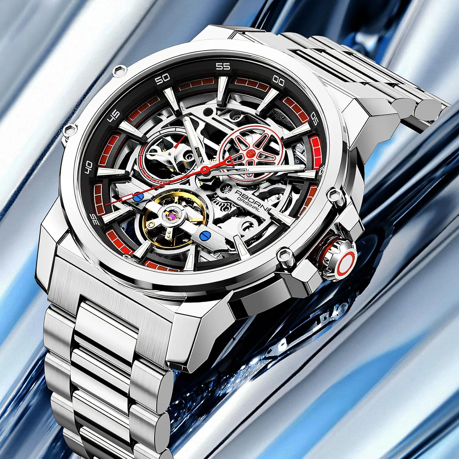 Hollowed Out Automatic Mechanical Watch Unique and Distinctive Small Second Drive High Performance Tourbillon Hollow Window Men's Personal Business Stainless Steel spearhead Watch Fashion 