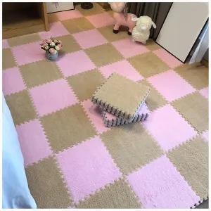 Home Living Room Bedroom(Light Brown Pink) 40pcs Plush Anti-Slip Puzzle Foam Floor Mat, Interlocking Carpet Tiles Jigsaw Rug Carpet, substantial discard pathway playground for 