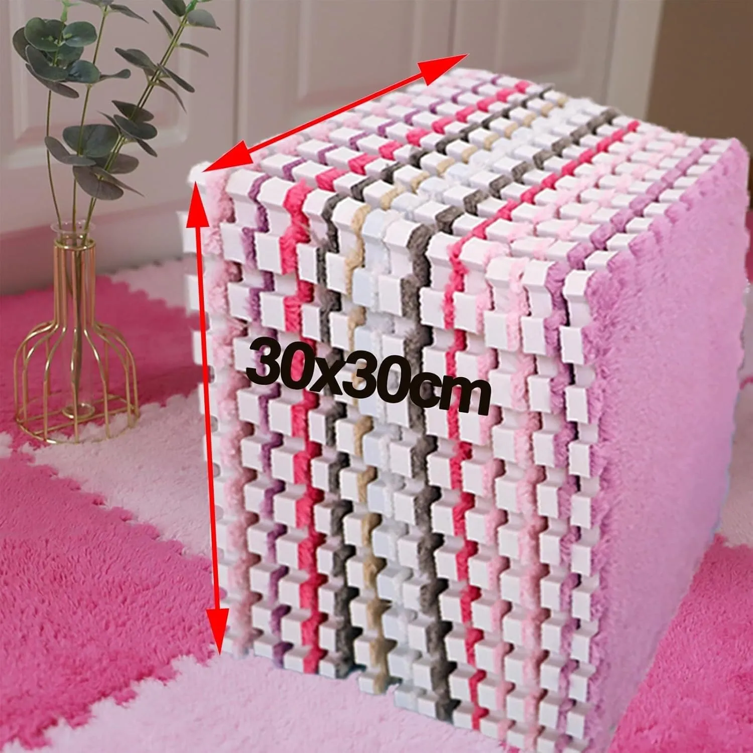 Home Living Room Bedroom(Light Brown Pink) 40pcs Plush Anti-Slip Puzzle Foam Floor Mat, Interlocking Carpet Tiles Jigsaw Rug Carpet, substantial discard pathway playground for 
