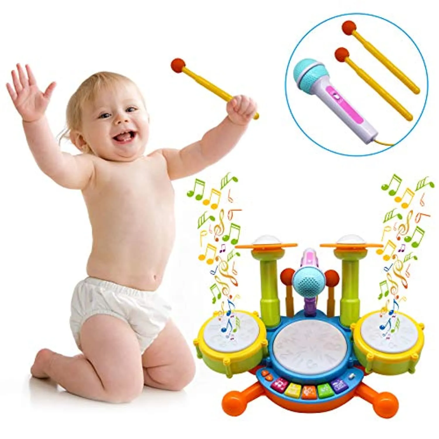 HOMILY Drum Set for Kids with 2 Drum Sticks and Microphone, Musical Toys Gift for Toddlers