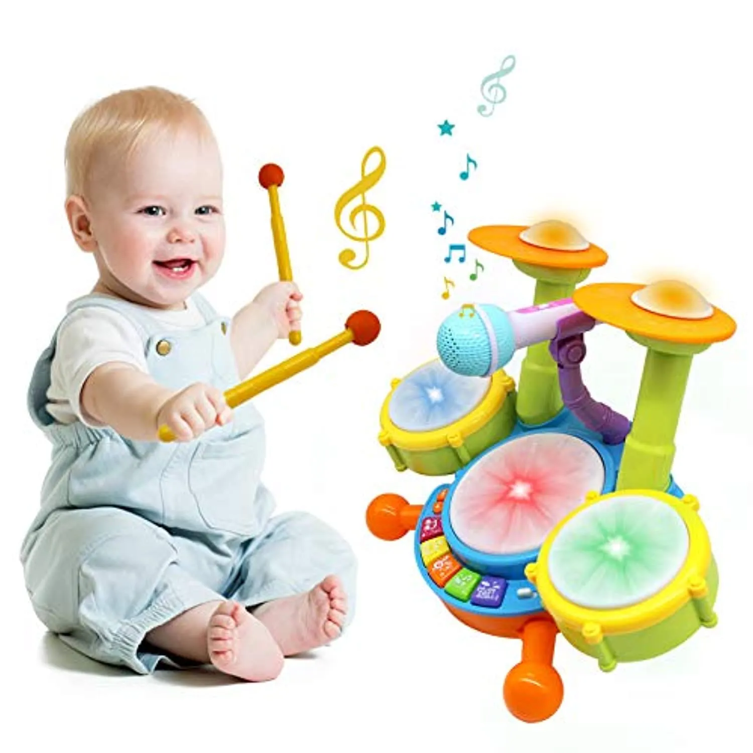 HOMILY Drum Set for Kids with 2 Drum Sticks and Microphone, Musical Toys Gift for Toddlers