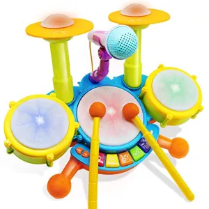 HOMILY Drum Set for Kids with 2 Drum Sticks and Microphone, Musical Toys Gift for Toddlers