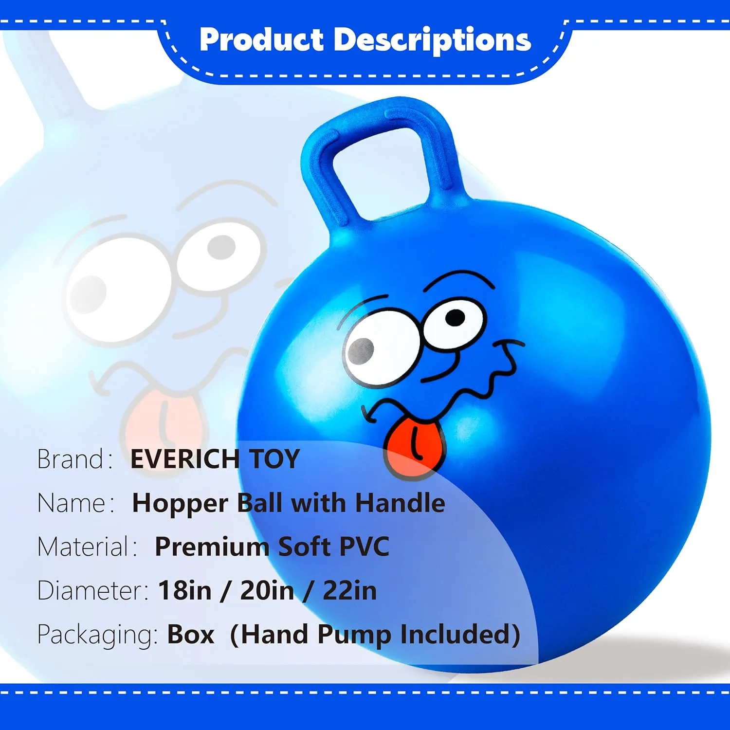 Hoppity Hop Toys$ Sit and Bounce on Toys for Boys and Girls Gifts EVERICH TOY Hopper extort launch entrepreneurial crucial Ball$ Bouncing Ball with Handle$ 20 Inches Jumping 