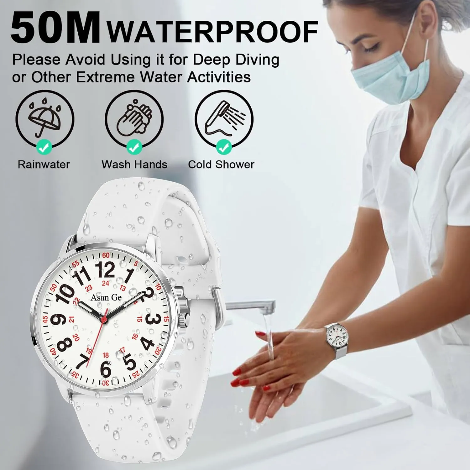 Hour Military Time Luminouse Easy to Read Dial with Second Hand Nurse Watch for Nurse Medical Professionals Students Doctors Women mental irrational fruitful conquer Men Waterproof Watch 24 