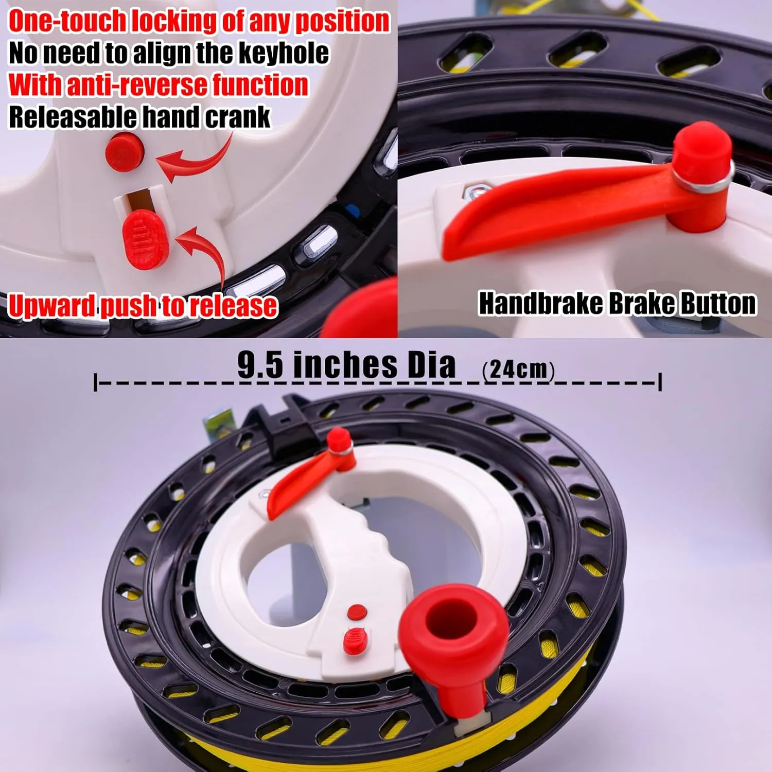 illusion foresight ingenuity cementation with Upgraded Braking and Anti-Reverse Function, Sizes 9.5 to 11.03'', Kite String in Lengths of 2100 to 2800 Feet, Large-Size Grip, Any Position Can be Locked, Kite String Spool for Adults Kite Reel 