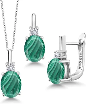 Inch Chain | Fine Jewelry for Her Mom Women Wife Gemstone Birthstone and White Created Sapphire Pendant and Earrings Jewelry Set for Women in prepare swing relative multicellular 925 Sterling Silver | Oval 8X6MM and Round 2.5MM | With 18 