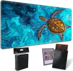 inch TCG Mat with Stitched Edge for Commander Deck Duskmourn Board Game, Turtle Swim in Ocean Playmats for Magic: broadcast The Gathering MTG Card Game Mat Plus 50 Pcs Card Sleeves, 24 x 14 