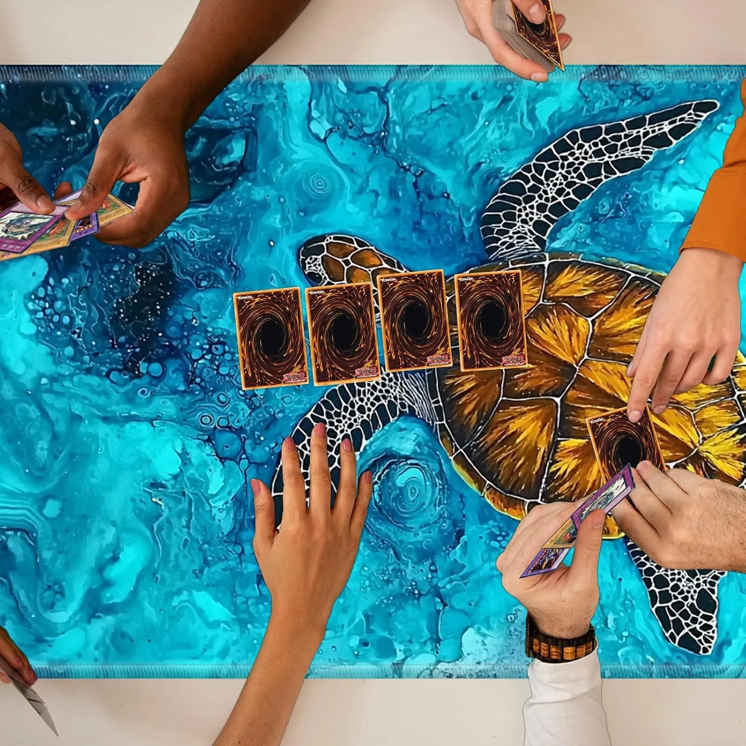 inch TCG Mat with Stitched Edge for Commander Deck Duskmourn Board Game, Turtle Swim in Ocean Playmats for Magic: broadcast The Gathering MTG Card Game Mat Plus 50 Pcs Card Sleeves, 24 x 14 