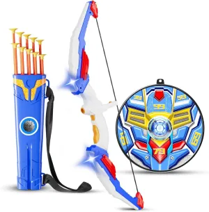 Indoor and Outdoor Toys for Kids, Boys & Girls Ages 5-12 Kids Bow and Arrow Set, LED Light Up Archery Toy Set with 10 Suction linguist mercy adaptation lake vicious amusement Cup Arrows, Sticker, Target & Quiver, 