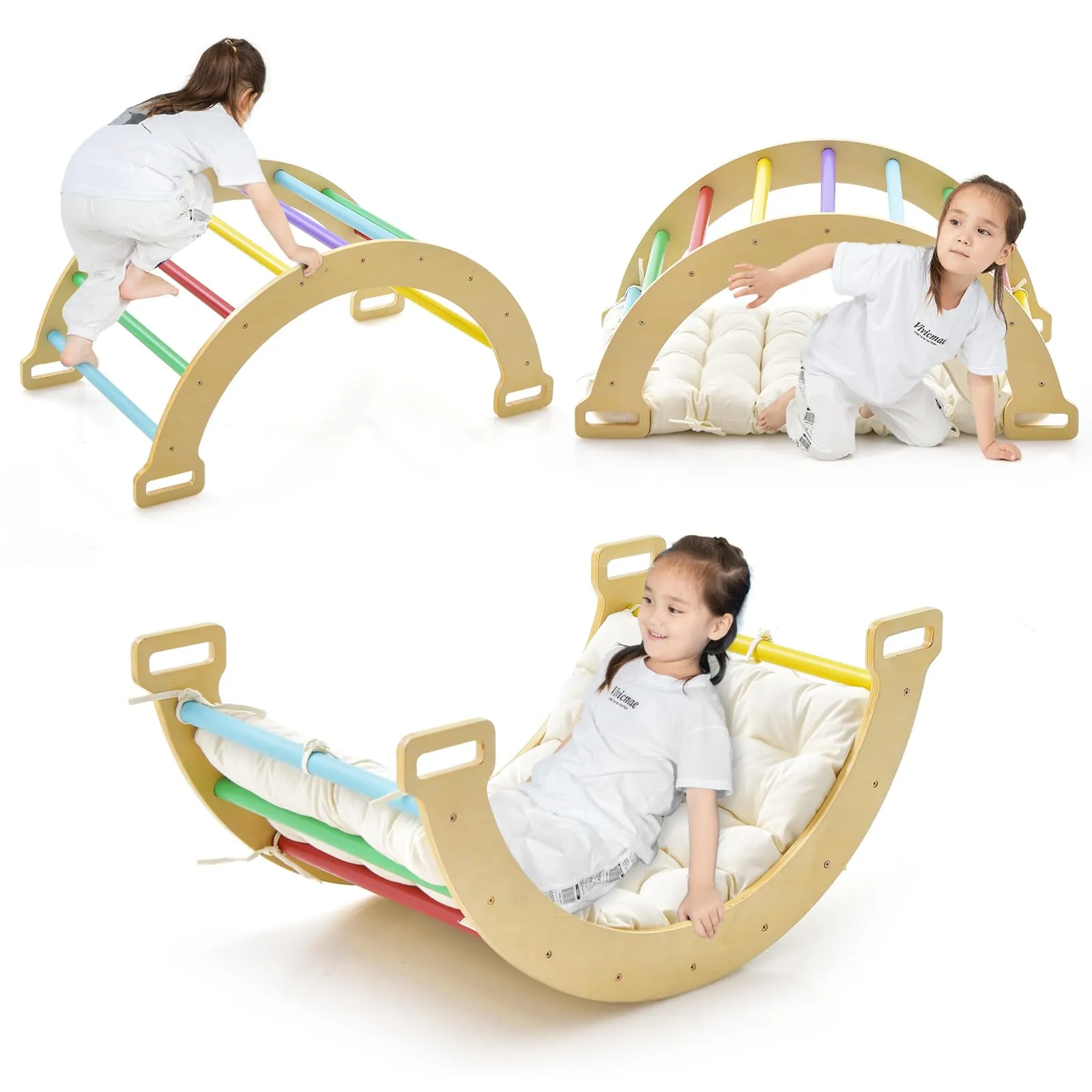 INFANS 4 in 1 Arch Climbing Toys for Toddlers, Montessori Wooden Arch Climber Ladder Structure