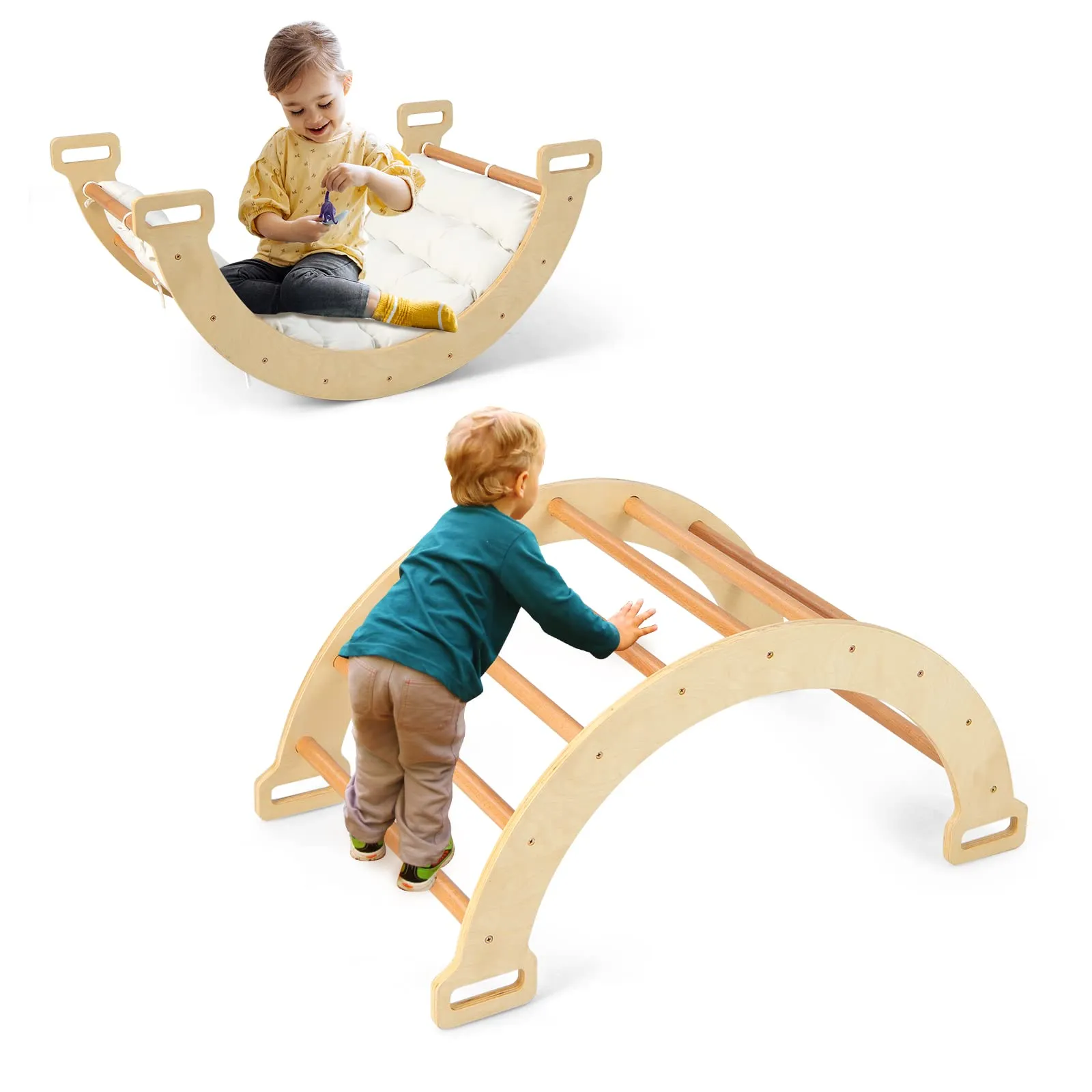INFANS 4 in 1 Arch Climbing Toys for Toddlers, Montessori Wooden Arch Climber Ladder Structure
