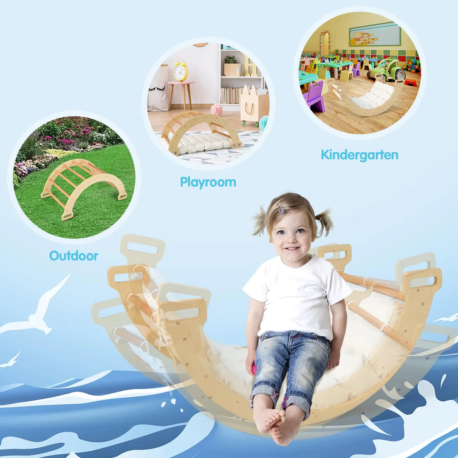 INFANS 4 in 1 Arch Climbing Toys for Toddlers, Montessori Wooden Arch Climber Ladder Structure