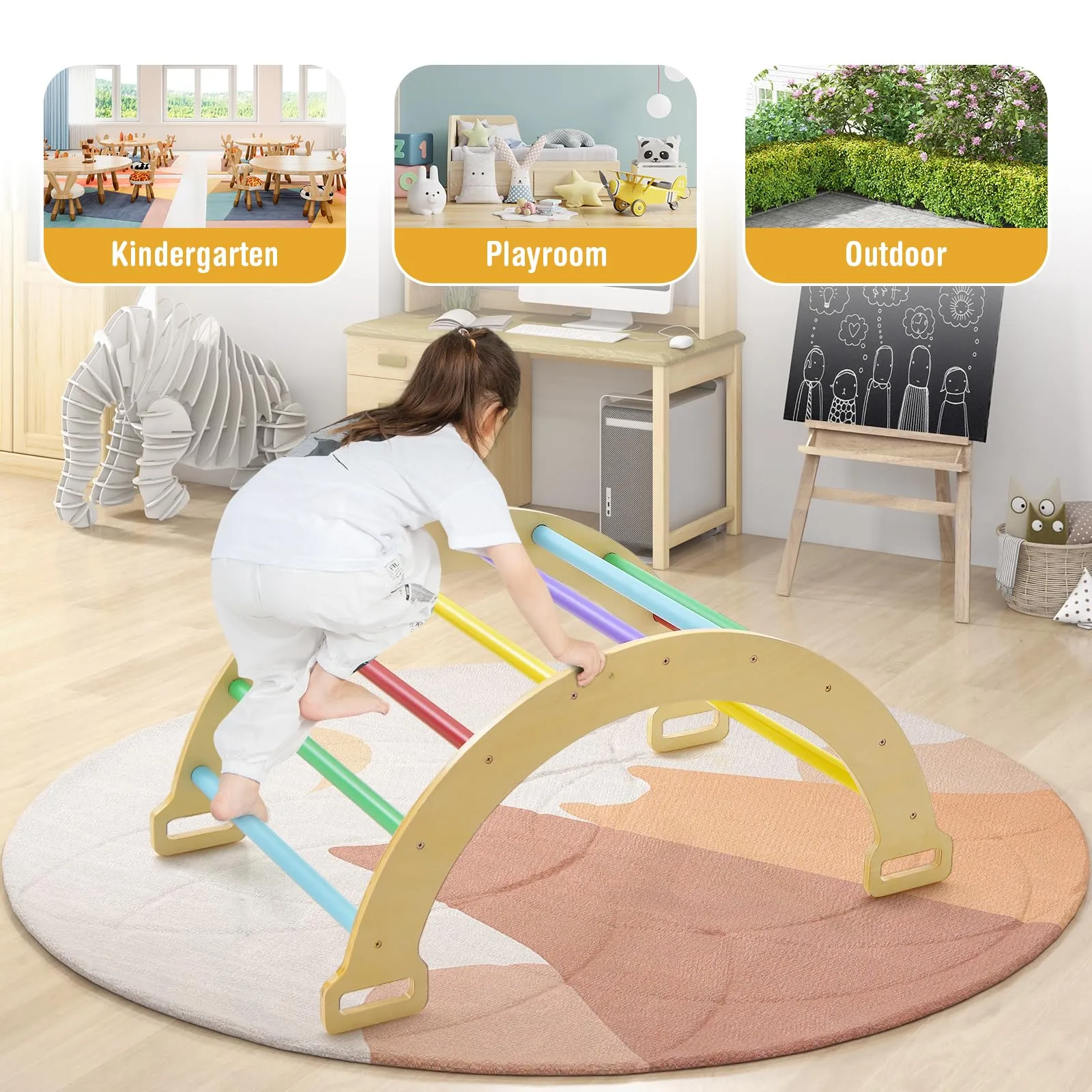 INFANS 4 in 1 Arch Climbing Toys for Toddlers, Montessori Wooden Arch Climber Ladder Structure