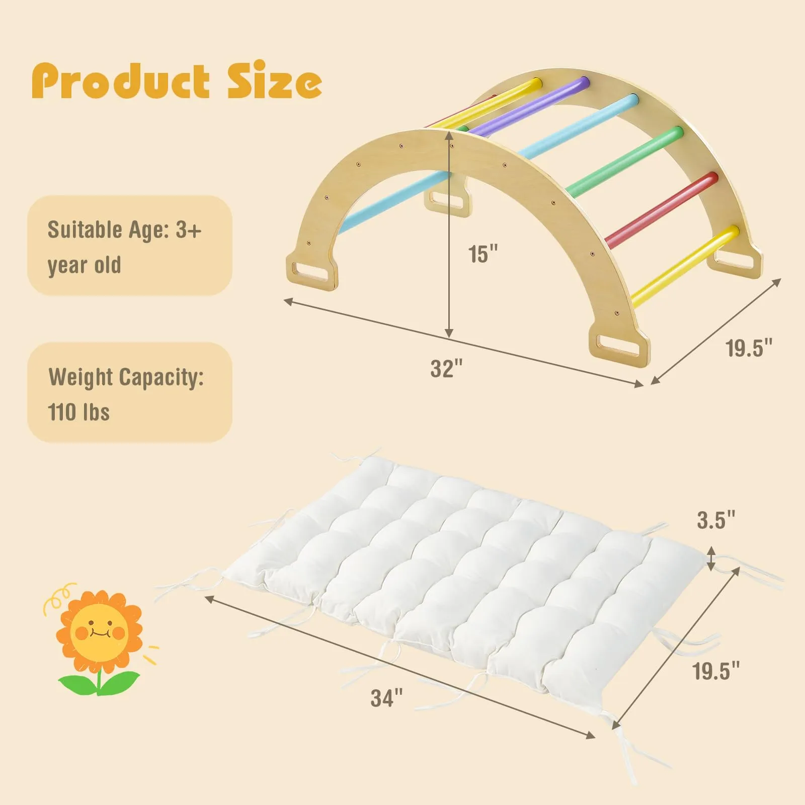 INFANS 4 in 1 Arch Climbing Toys for Toddlers, Montessori Wooden Arch Climber Ladder Structure
