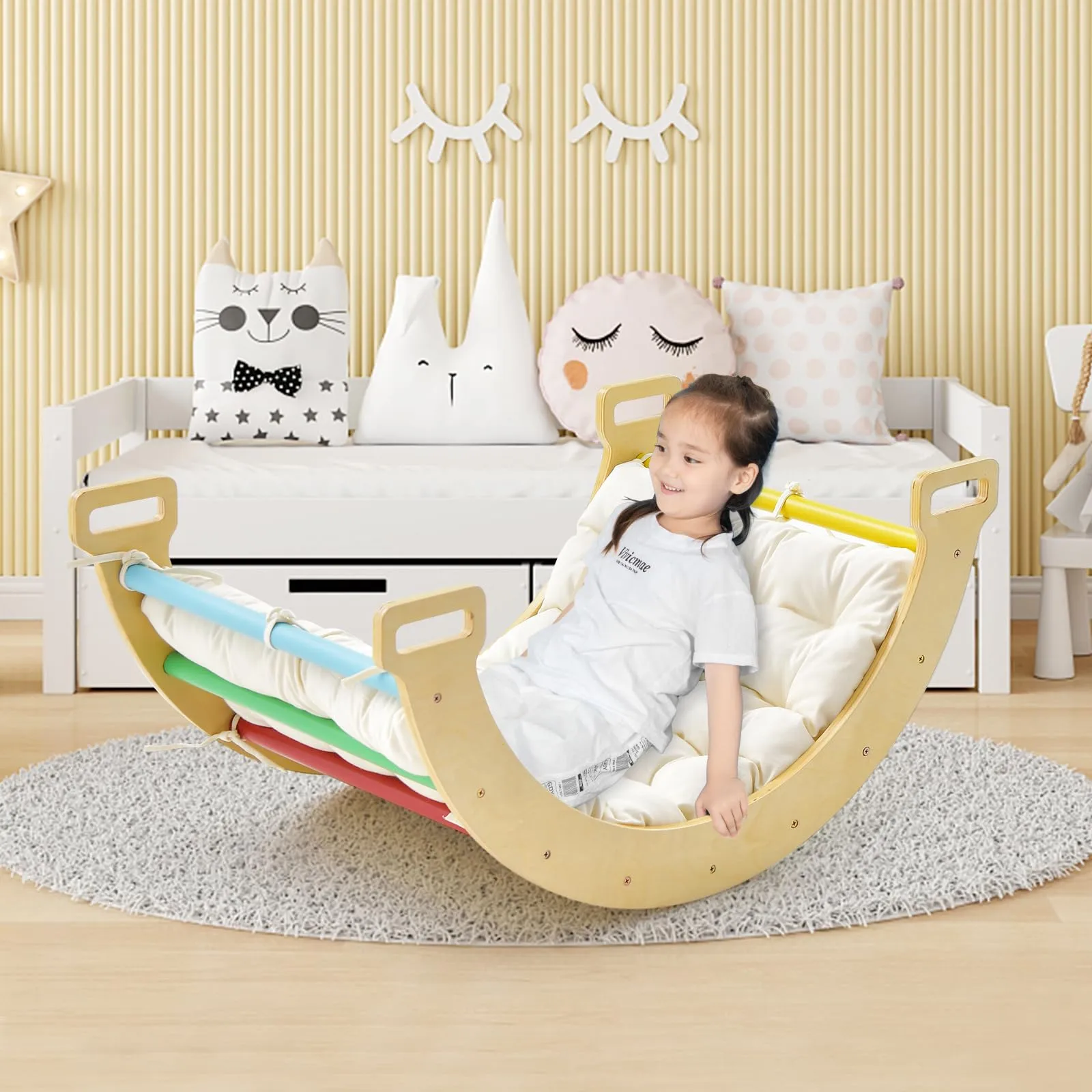 INFANS 4 in 1 Arch Climbing Toys for Toddlers, Montessori Wooden Arch Climber Ladder Structure