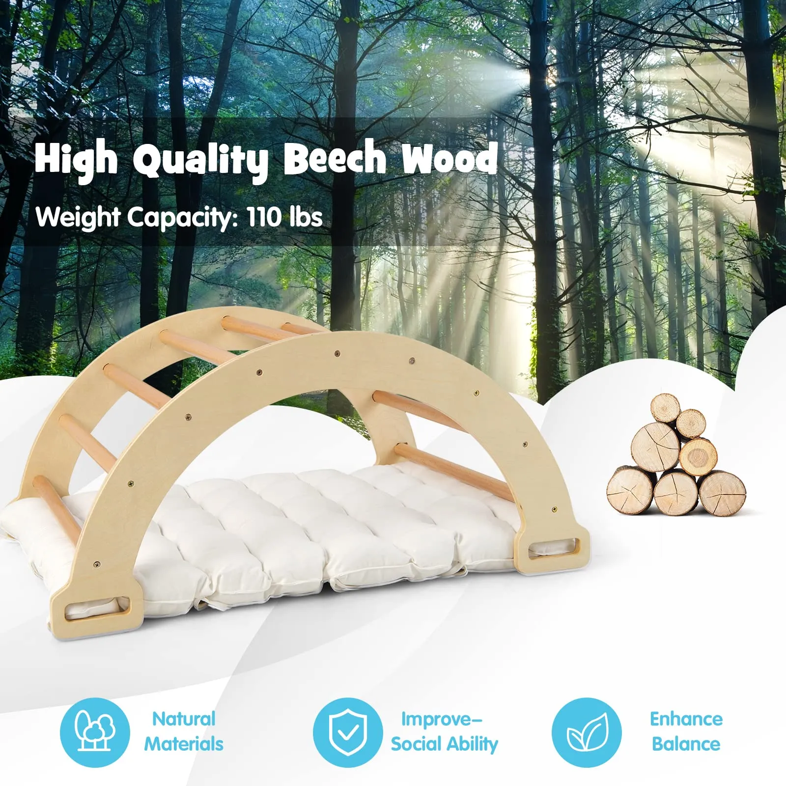 INFANS 4 in 1 Arch Climbing Toys for Toddlers, Montessori Wooden Arch Climber Ladder Structure