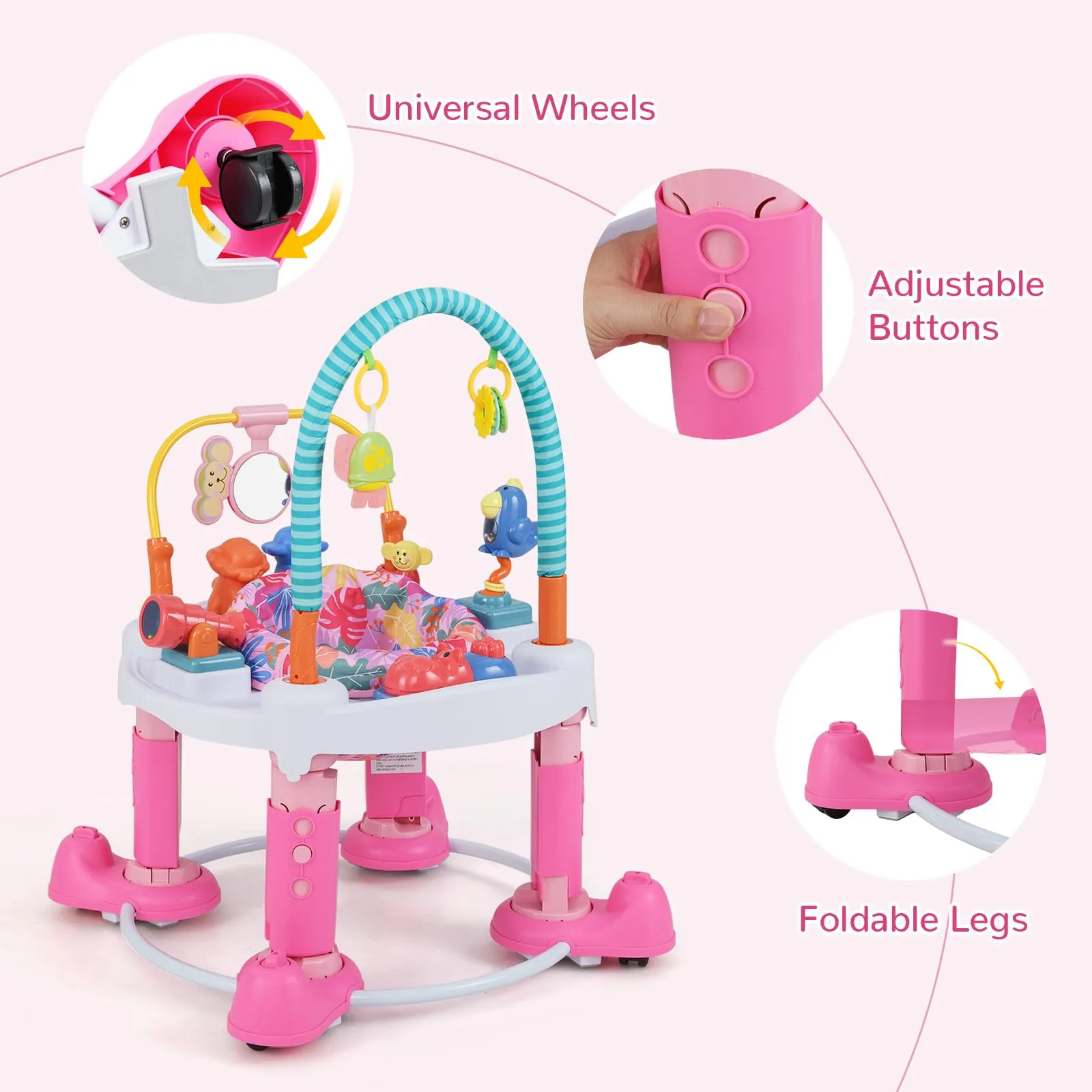 INFANS Baby Bouncer Activity Center 5 in 1 Toddler Bouncing Activity Saucer Playtime Mat Activity Table with 360°Rotating Seat