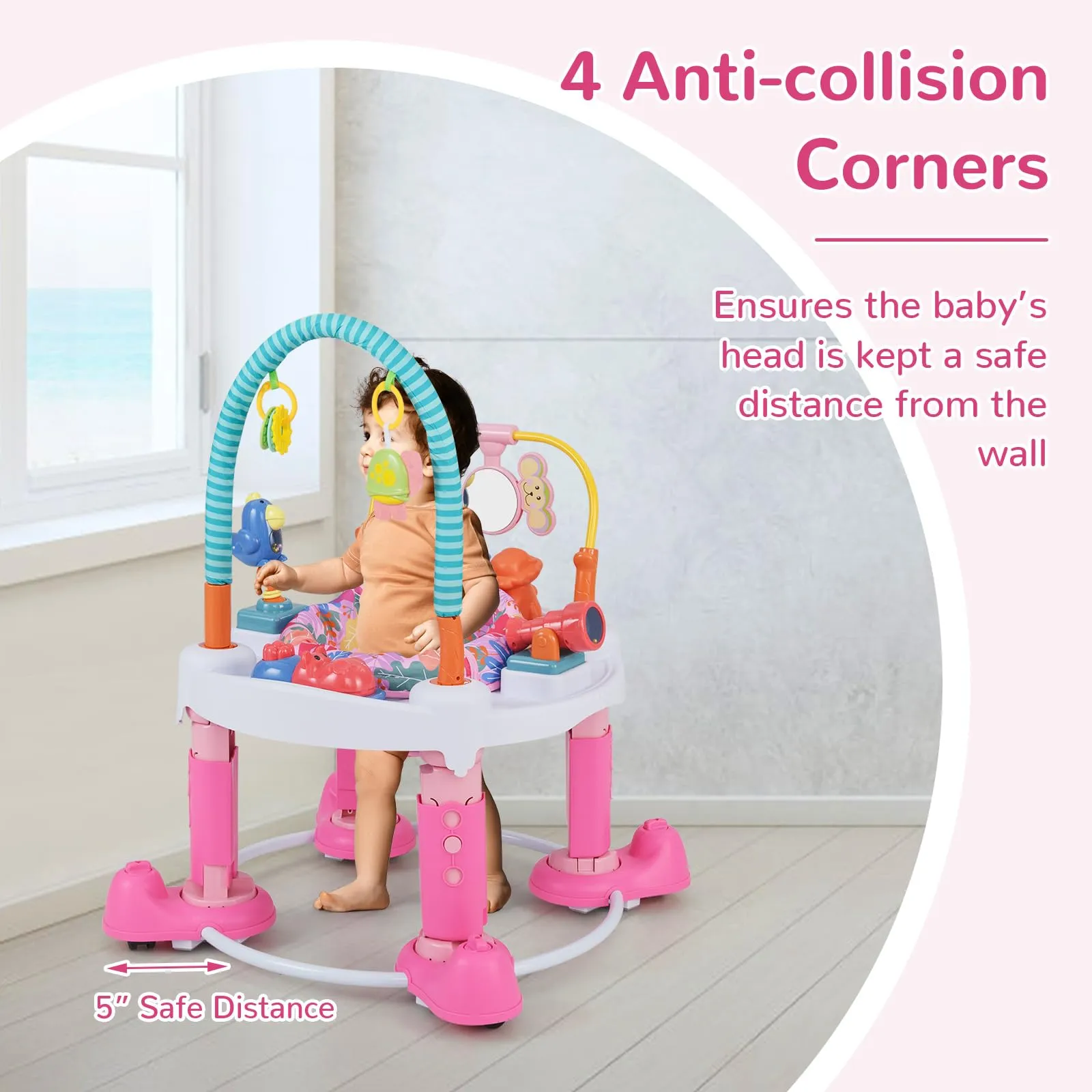 INFANS Baby Bouncer Activity Center 5 in 1 Toddler Bouncing Activity Saucer Playtime Mat Activity Table with 360°Rotating Seat