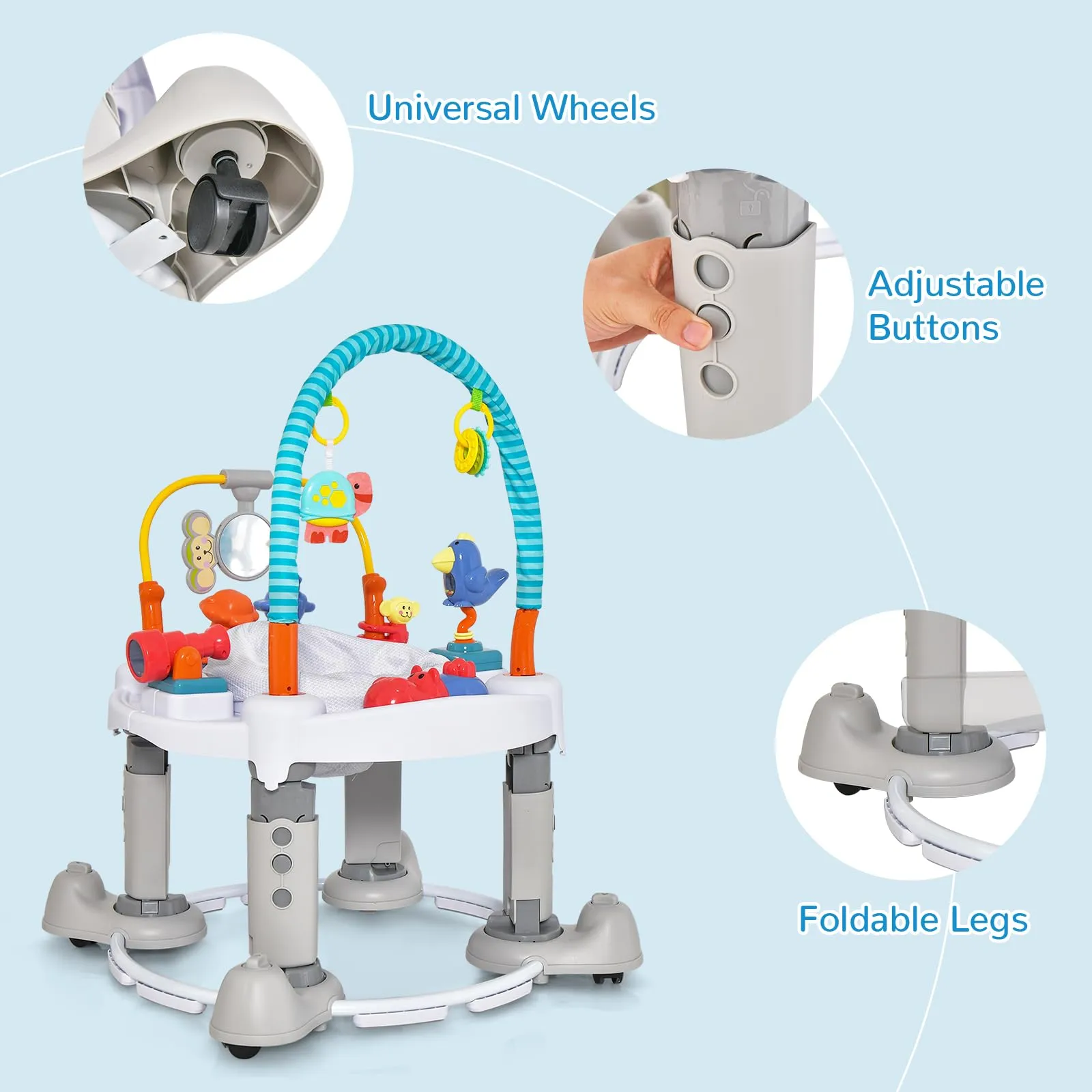 INFANS Baby Bouncer Activity Center 5 in 1 Toddler Bouncing Activity Saucer Playtime Mat Activity Table with 360°Rotating Seat