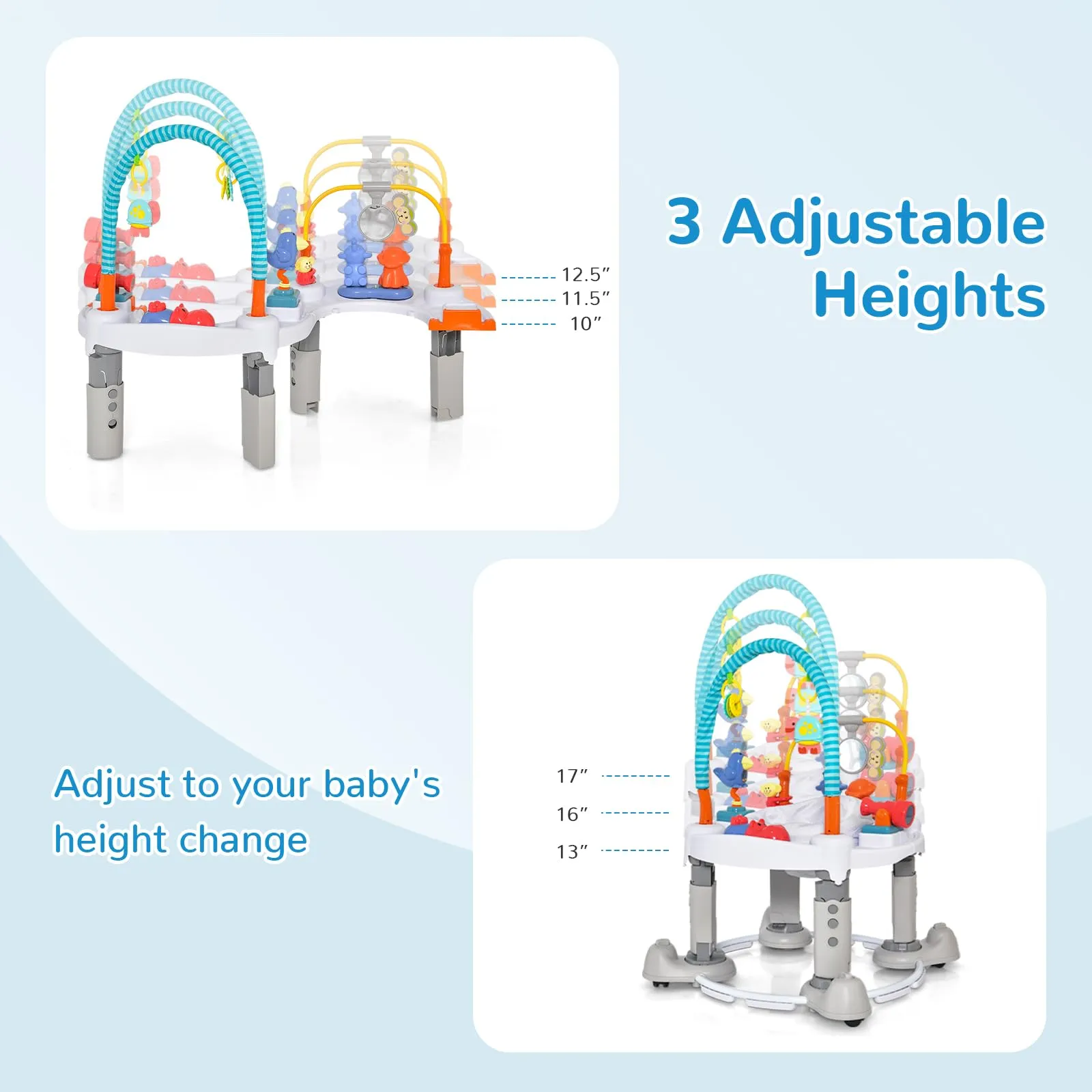 INFANS Baby Bouncer Activity Center 5 in 1 Toddler Bouncing Activity Saucer Playtime Mat Activity Table with 360°Rotating Seat