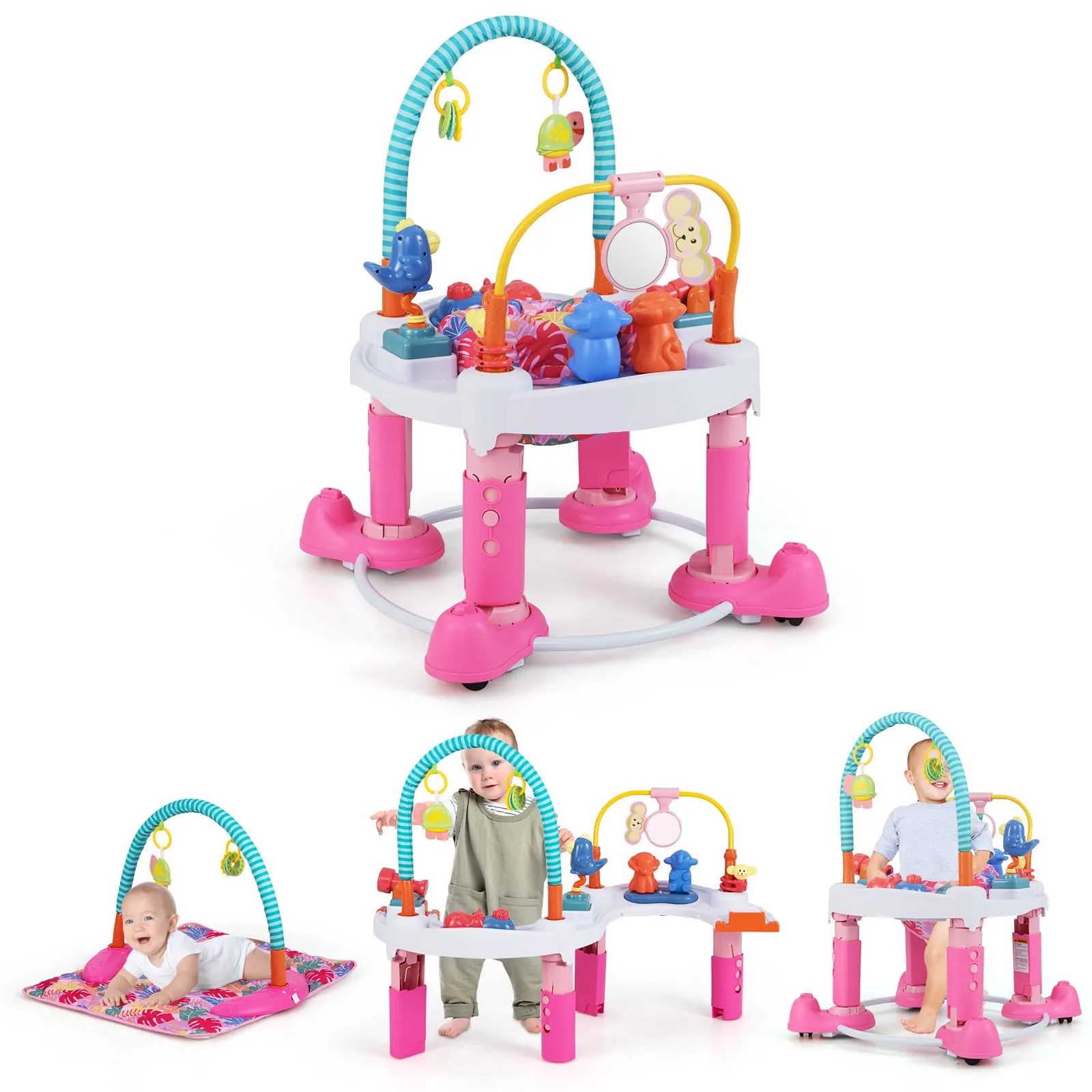 INFANS Baby Bouncer Activity Center 5 in 1 Toddler Bouncing Activity Saucer Playtime Mat Activity Table with 360°Rotating Seat