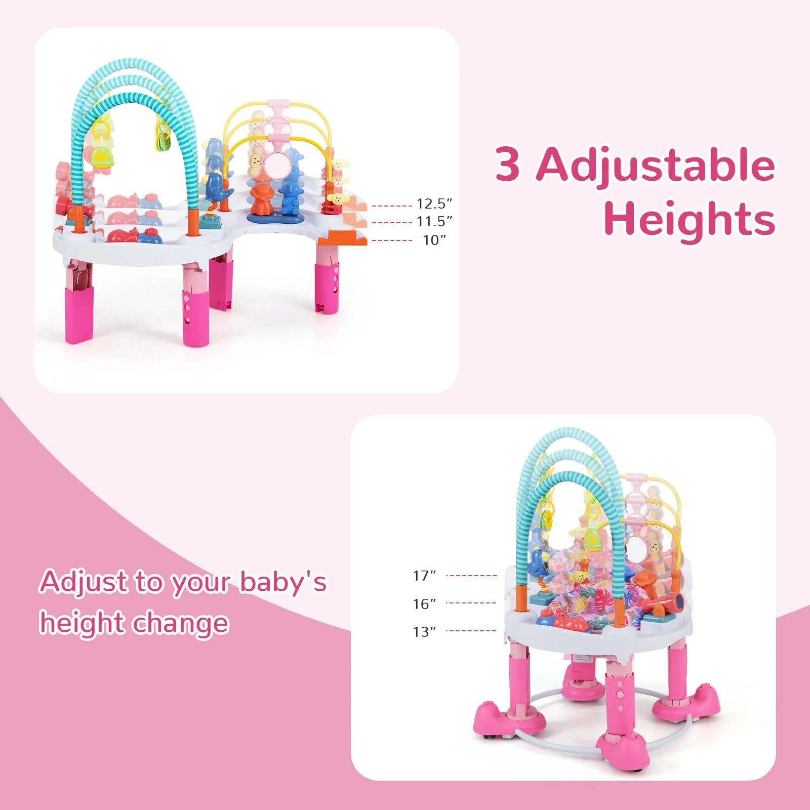 INFANS Baby Bouncer Activity Center 5 in 1 Toddler Bouncing Activity Saucer Playtime Mat Activity Table with 360°Rotating Seat