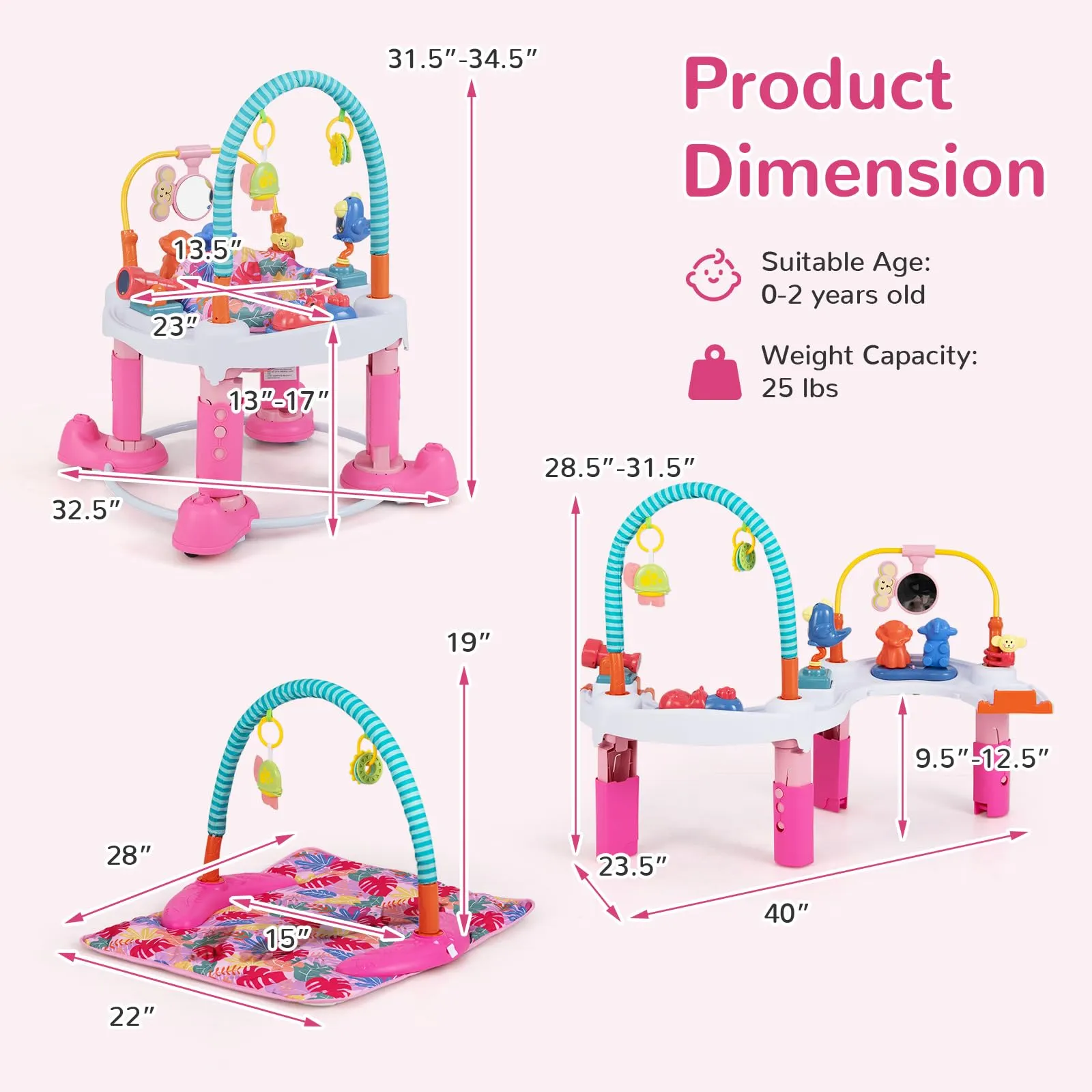 INFANS Baby Bouncer Activity Center 5 in 1 Toddler Bouncing Activity Saucer Playtime Mat Activity Table with 360°Rotating Seat