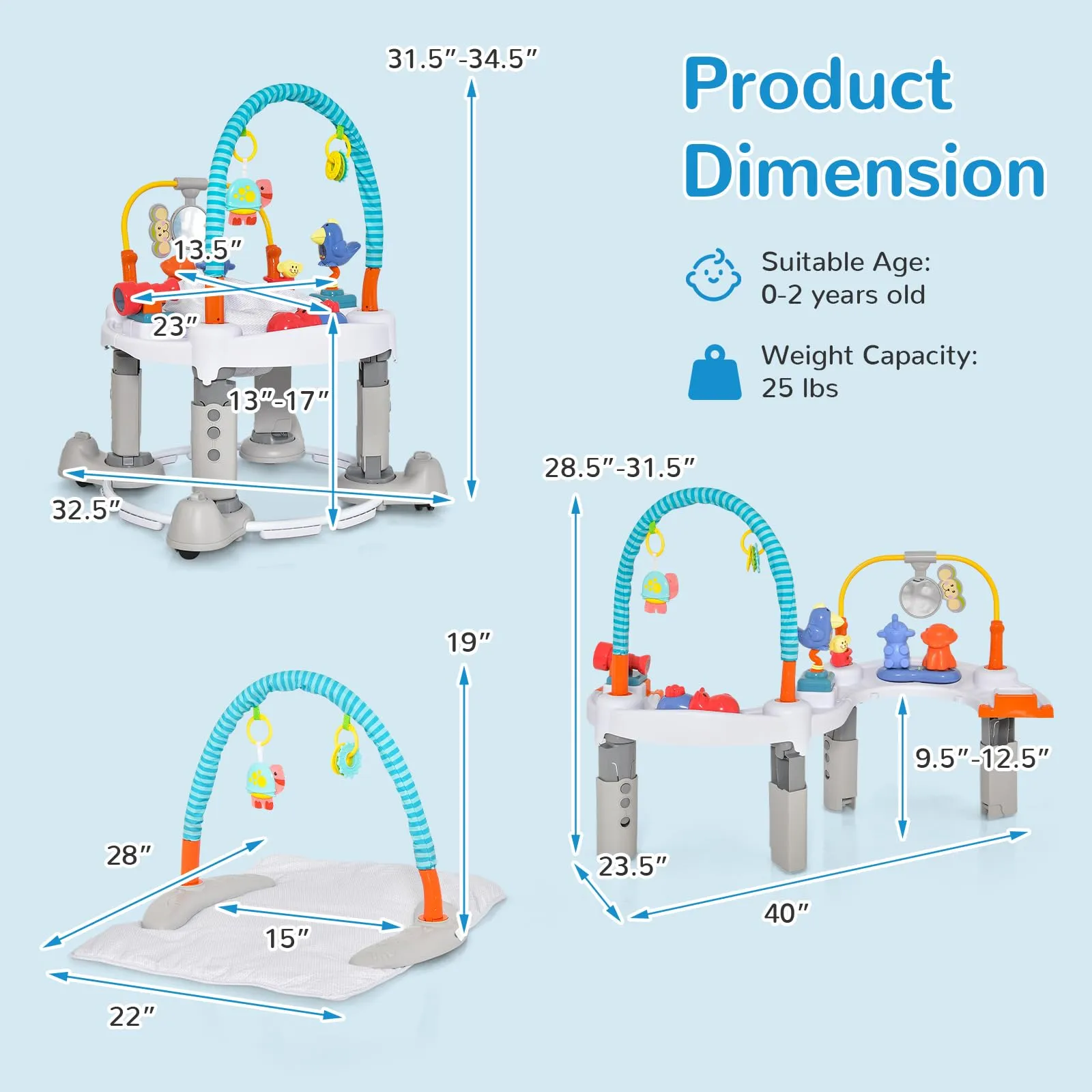 INFANS Baby Bouncer Activity Center 5 in 1 Toddler Bouncing Activity Saucer Playtime Mat Activity Table with 360°Rotating Seat