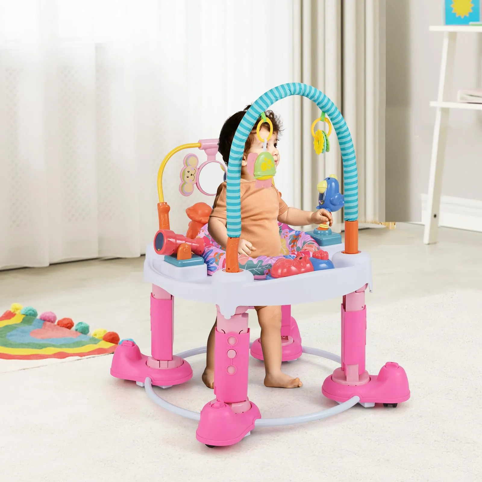 INFANS Baby Bouncer Activity Center 5 in 1 Toddler Bouncing Activity Saucer Playtime Mat Activity Table with 360°Rotating Seat