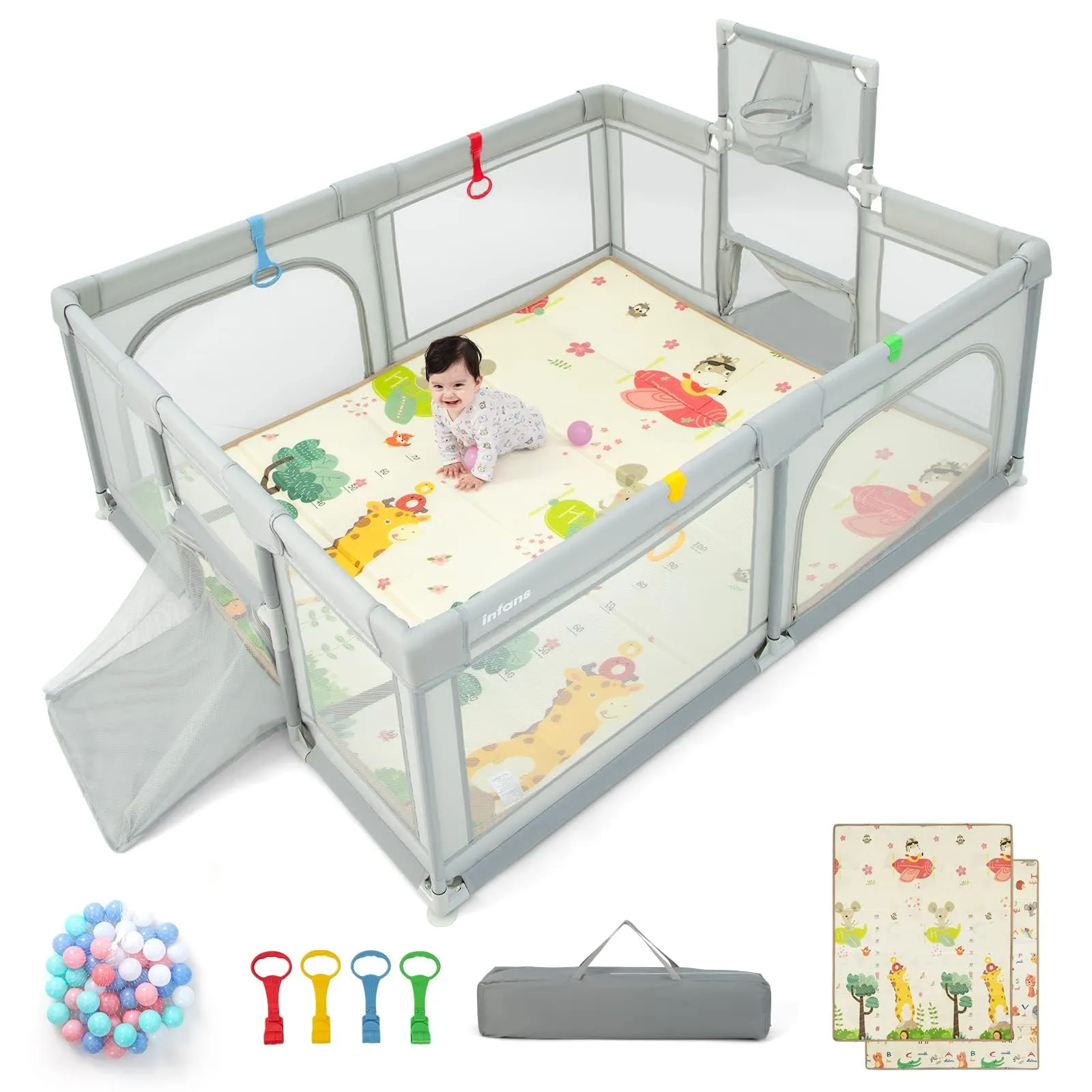 INFANS Baby Playpen, 74” x 62” Extra Large Baby Play Yard with Crawling Mat, Indoor Activity Center