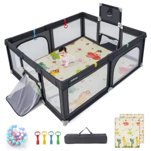 INFANS Baby Playpen, 74” x 62” Extra Large Baby Play Yard with Crawling Mat, Indoor Activity Center