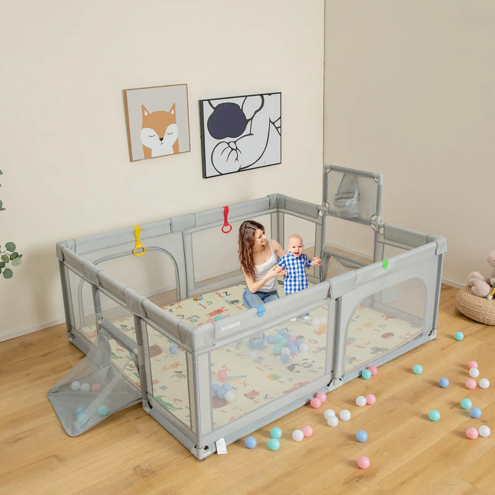 INFANS Baby Playpen, 74” x 62” Extra Large Baby Play Yard with Crawling Mat, Indoor Activity Center