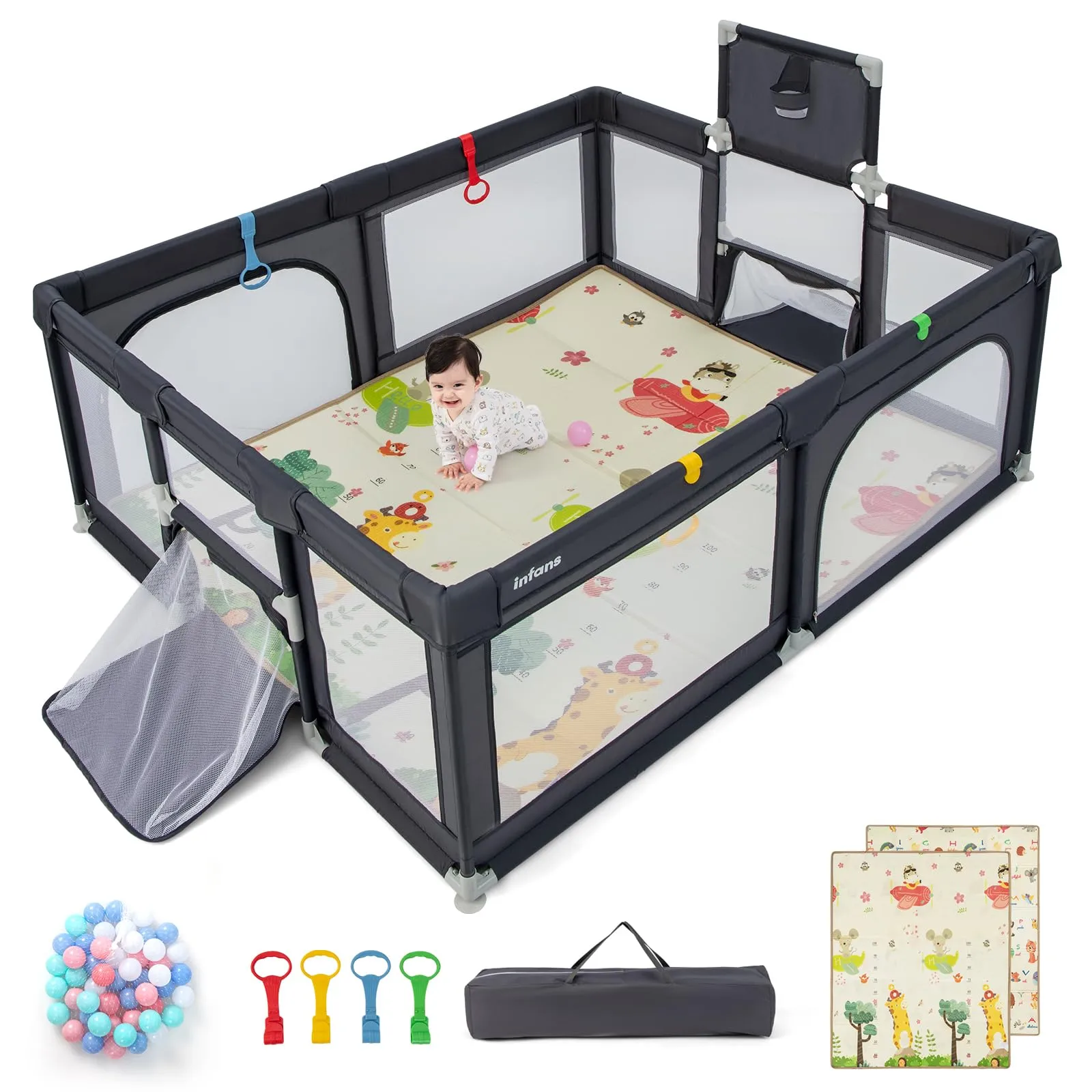 INFANS Baby Playpen, 74” x 62” Extra Large Baby Play Yard with Crawling Mat, Indoor Activity Center