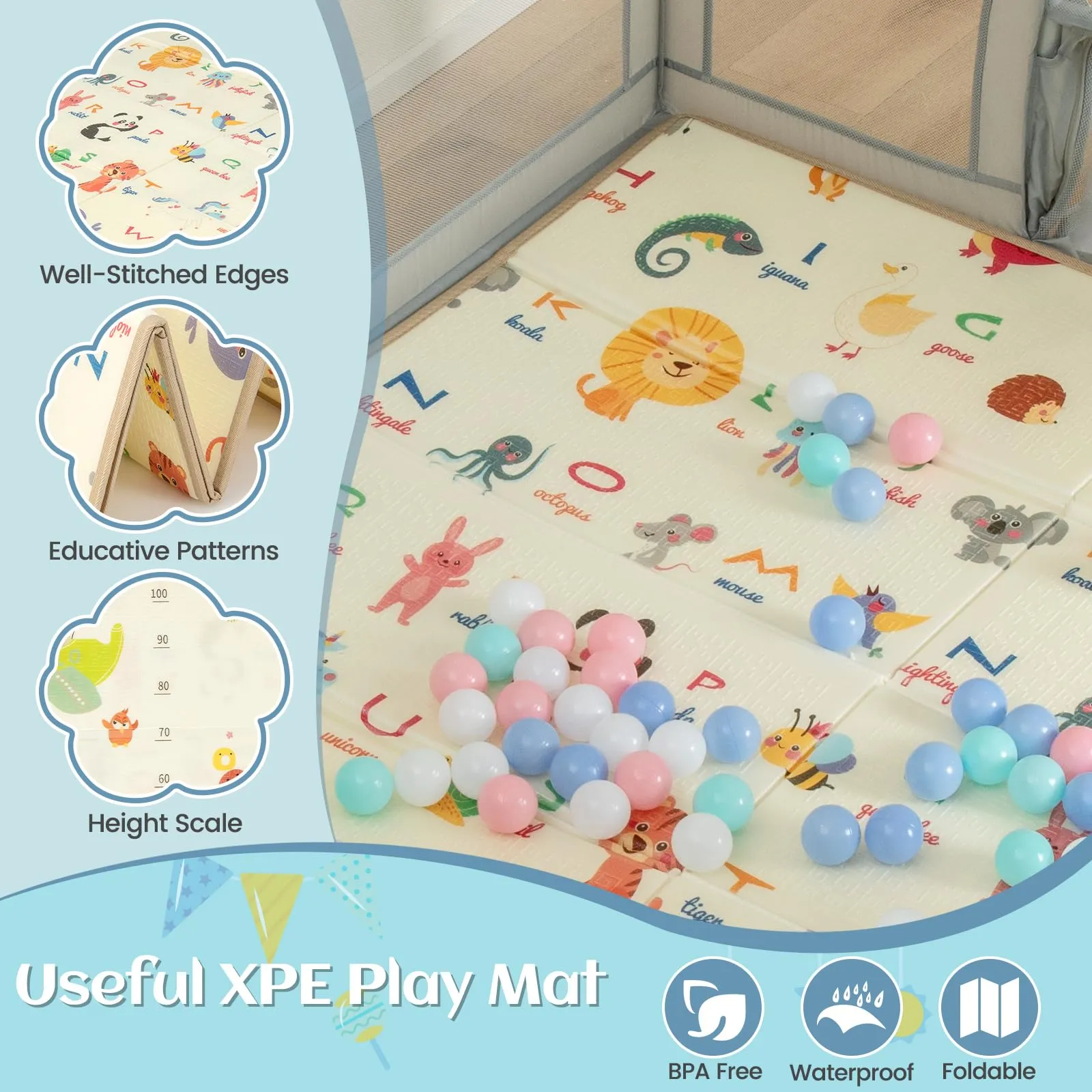 INFANS Baby Playpen, 74” x 62” Extra Large Baby Play Yard with Crawling Mat, Indoor Activity Center