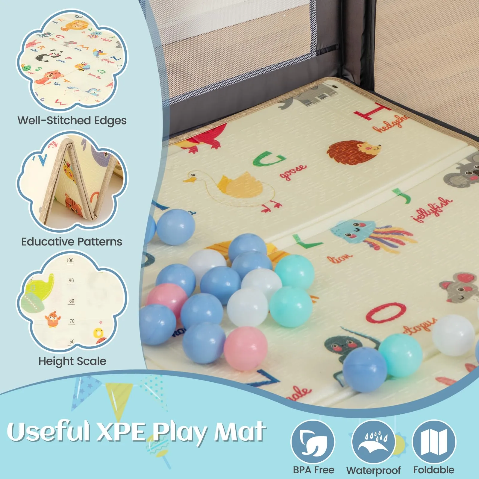INFANS Baby Playpen, 74” x 62” Extra Large Baby Play Yard with Crawling Mat, Indoor Activity Center