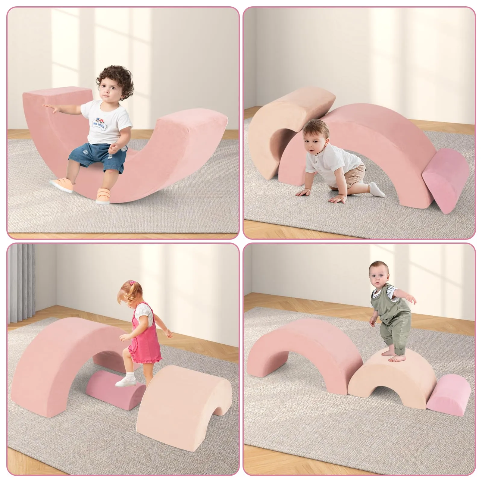 INFANS Climbing Toys for Toddlers, 3pc Foam Climbing Blocks Rainbow Shaped Indoor Play Set, Rainbow Crawling Tunnel