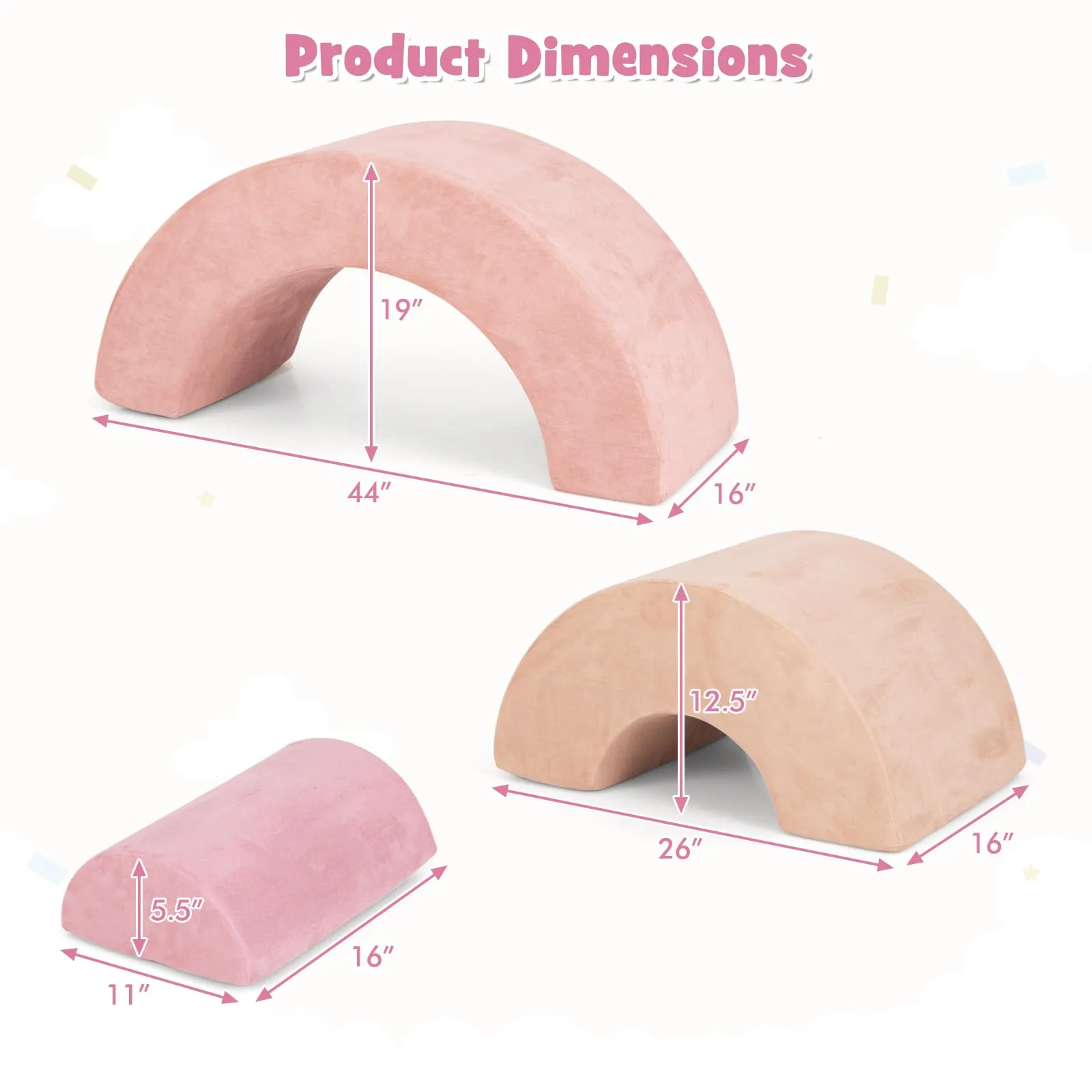 INFANS Climbing Toys for Toddlers, 3pc Foam Climbing Blocks Rainbow Shaped Indoor Play Set, Rainbow Crawling Tunnel