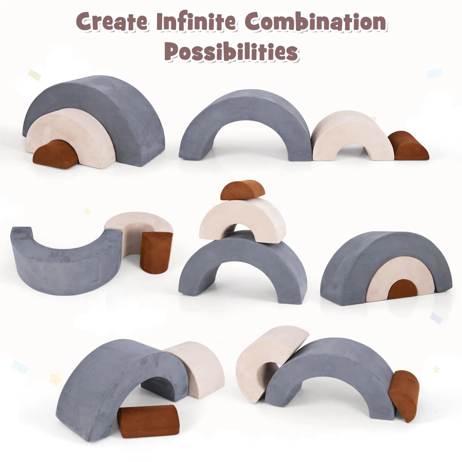 INFANS Climbing Toys for Toddlers, 3pc Foam Climbing Blocks Rainbow Shaped Indoor Play Set, Rainbow Crawling Tunnel