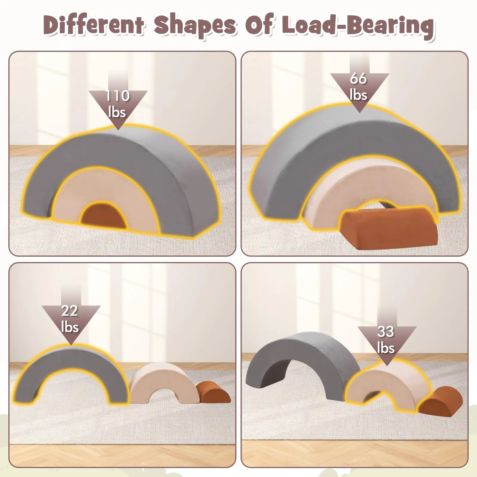 INFANS Climbing Toys for Toddlers, 3pc Foam Climbing Blocks Rainbow Shaped Indoor Play Set, Rainbow Crawling Tunnel