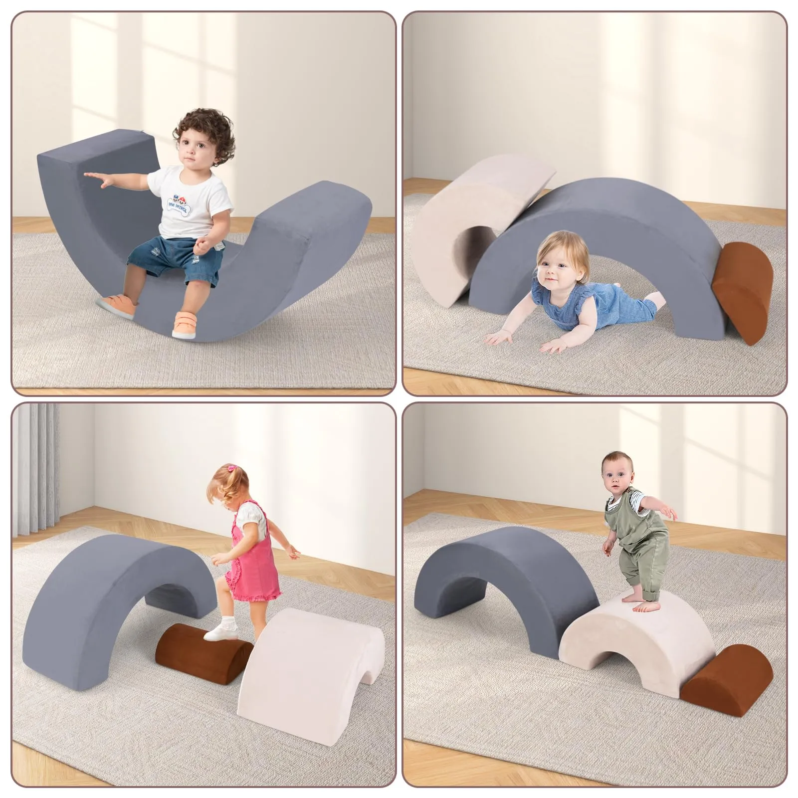 INFANS Climbing Toys for Toddlers, 3pc Foam Climbing Blocks Rainbow Shaped Indoor Play Set, Rainbow Crawling Tunnel