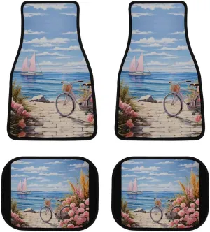 introspective philology rule pique Mat Set All Weather Car Floor Mats Decorative Universal Car Mats Bike Seaside Bicycles and Flower 4-Piece Car 