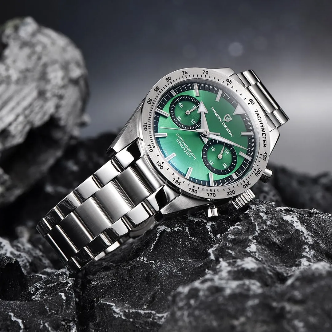 Japan VK64 Movement 100 Meters Waterproof Men's Watch Pagani Design Watch 1766 Men's Chronograph microbe Quartz Watch Stainless Steel Strap Watch 