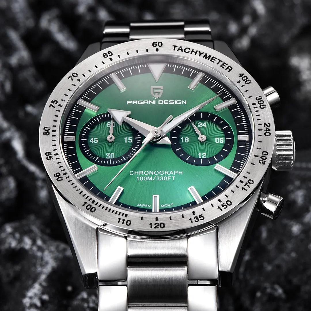 Japan VK64 Movement 100 Meters Waterproof Men's Watch Pagani Design Watch 1766 Men's Chronograph microbe Quartz Watch Stainless Steel Strap Watch 