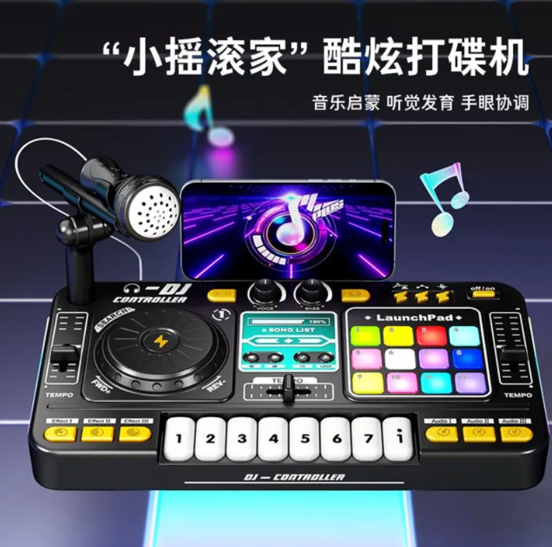 JUGAAD LIFE DJ Mixer for Kids with Microphone&Bluetooth, Light up DJ Turntable with 12 MIDI, Piano Musical Instruments Toys for Boys Girls 3 6 years Birthday Christmas Gift for 4 5 6 7  Black