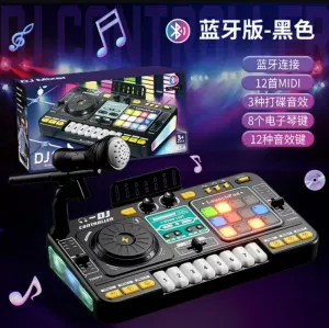 JUGAAD LIFE DJ Mixer for Kids with Microphone&Bluetooth, Light up DJ Turntable with 12 MIDI, Piano Musical Instruments Toys for Boys Girls 3 6 years Birthday Christmas Gift for 4 5 6 7  Black