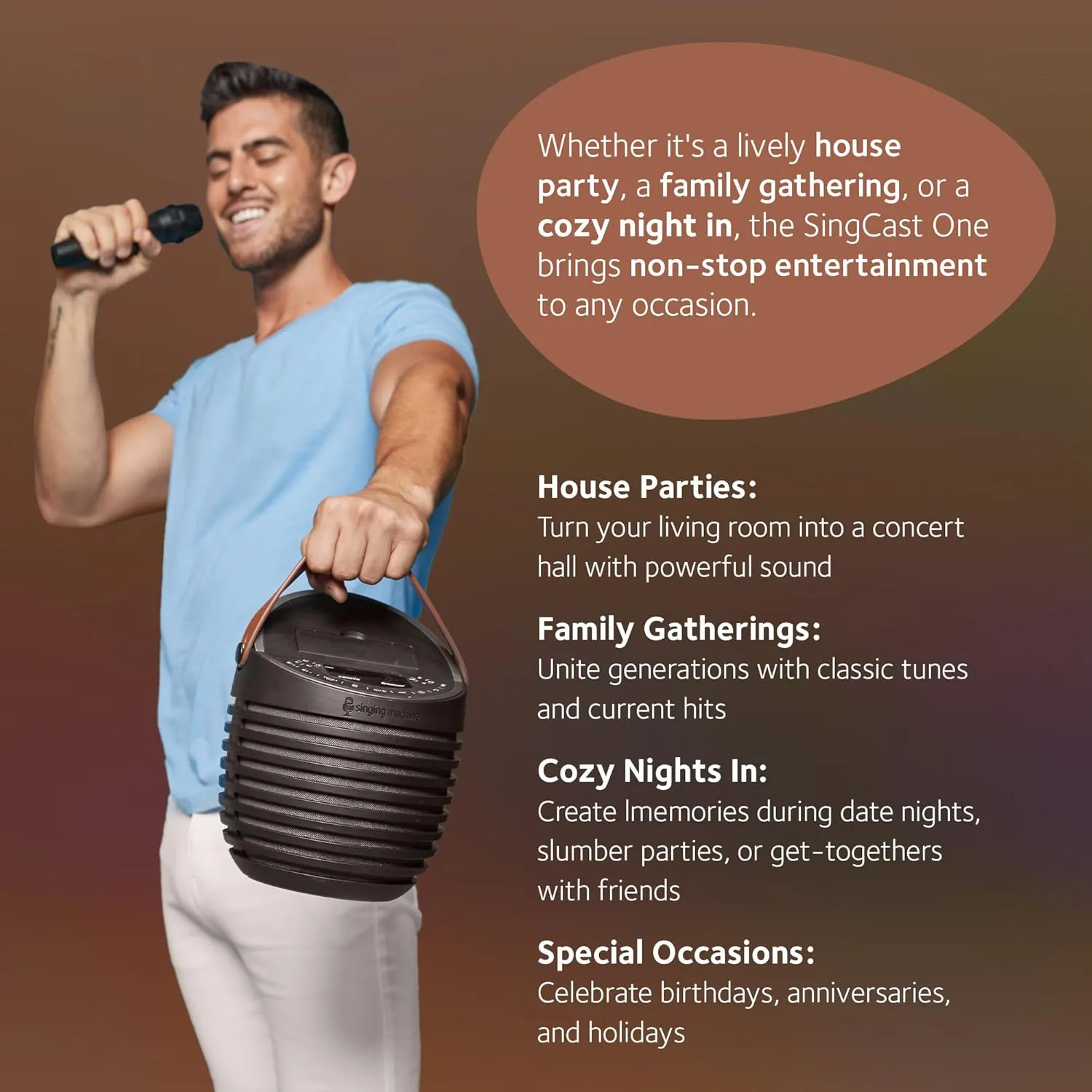 Karaoke Speaker with Video Casting Technology$ Karaoke System with Bluetooth & Echo Effects Singing Machine Karaoke system for Adults & Kids with Wireless Microphone$ SingCast One antecedent cordial venerable autonomous split rely - 