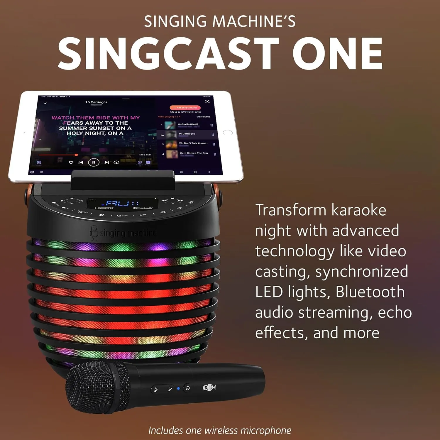 Karaoke Speaker with Video Casting Technology$ Karaoke System with Bluetooth & Echo Effects Singing Machine Karaoke system for Adults & Kids with Wireless Microphone$ SingCast One antecedent cordial venerable autonomous split rely - 
