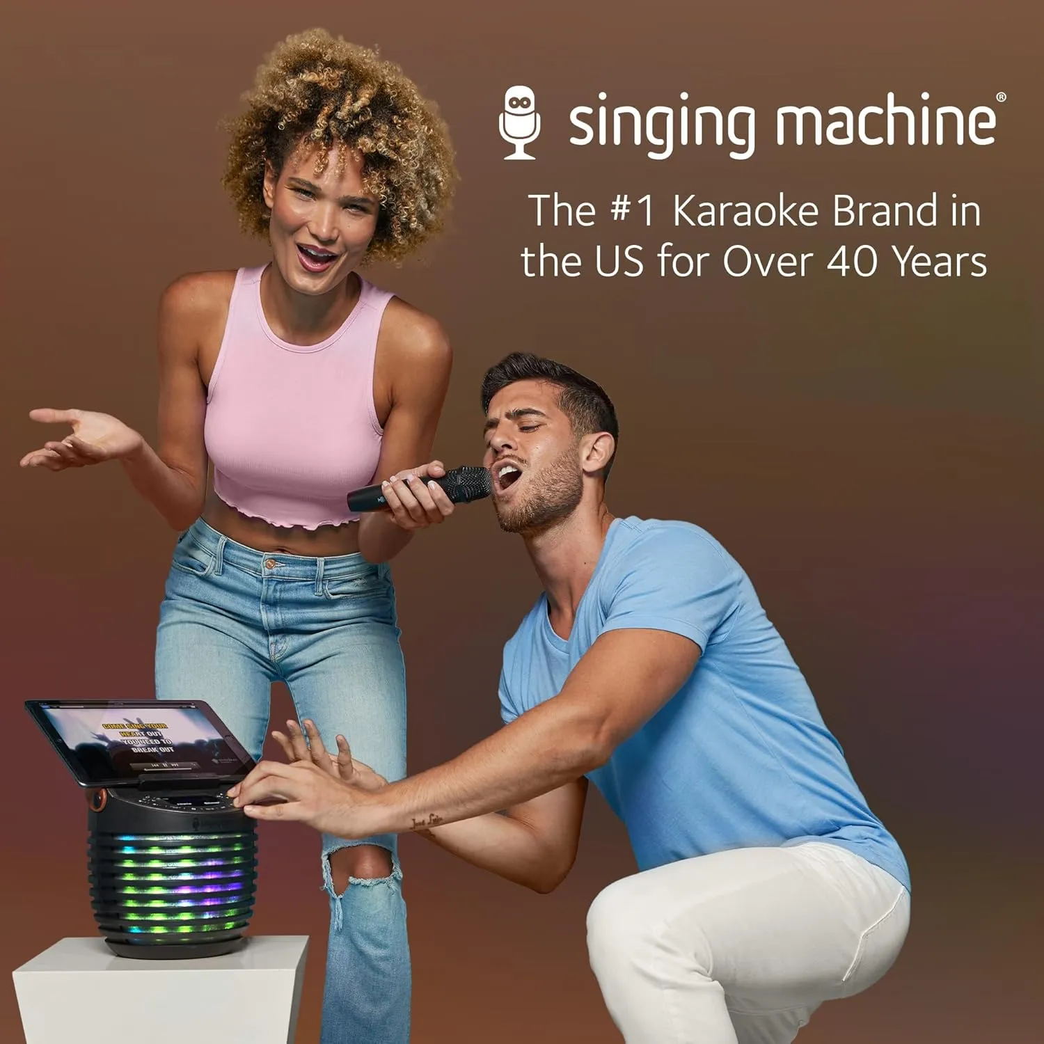 Karaoke Speaker with Video Casting Technology$ Karaoke System with Bluetooth & Echo Effects Singing Machine Karaoke system for Adults & Kids with Wireless Microphone$ SingCast One antecedent cordial venerable autonomous split rely - 