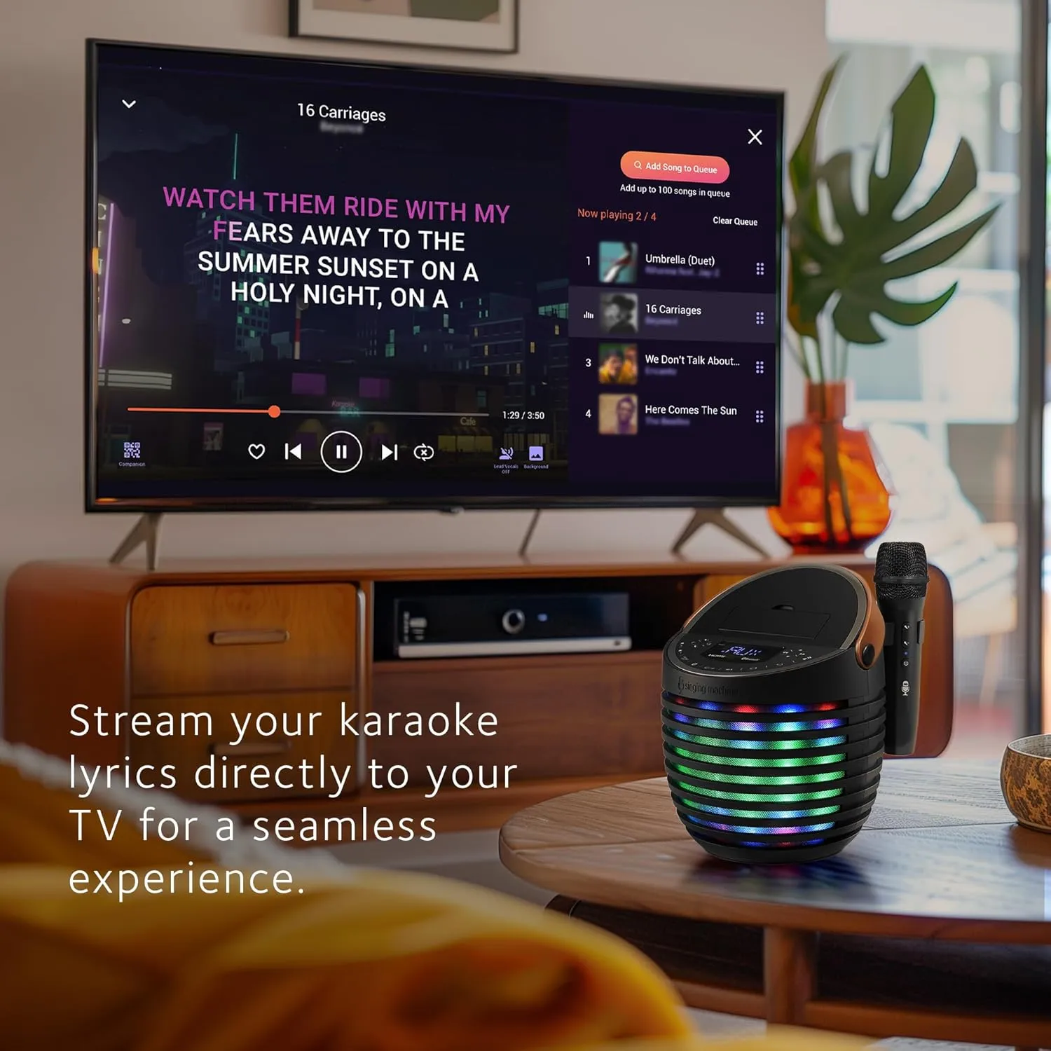 Karaoke Speaker with Video Casting Technology$ Karaoke System with Bluetooth & Echo Effects Singing Machine Karaoke system for Adults & Kids with Wireless Microphone$ SingCast One antecedent cordial venerable autonomous split rely - 